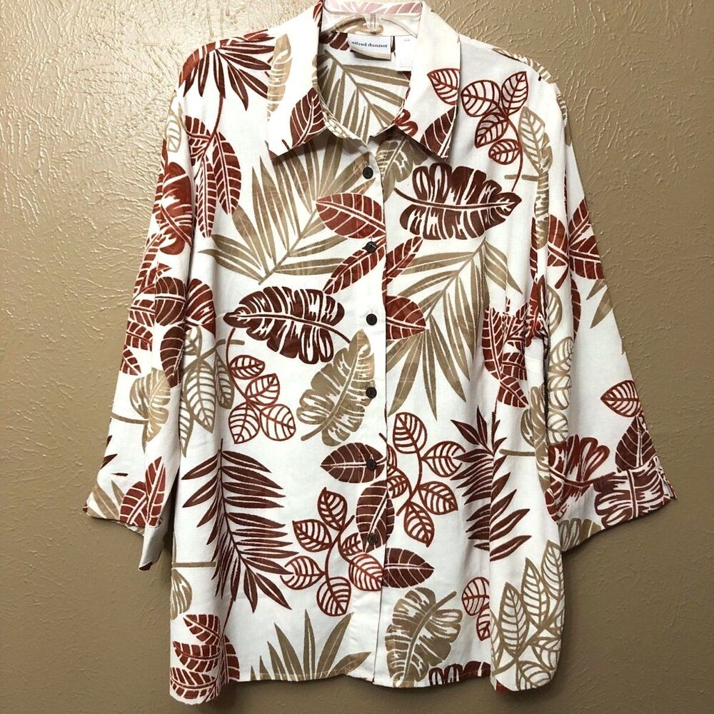 Alfred Dunner Blouse Size 18W or 1X - Hawaiian Design Button Down